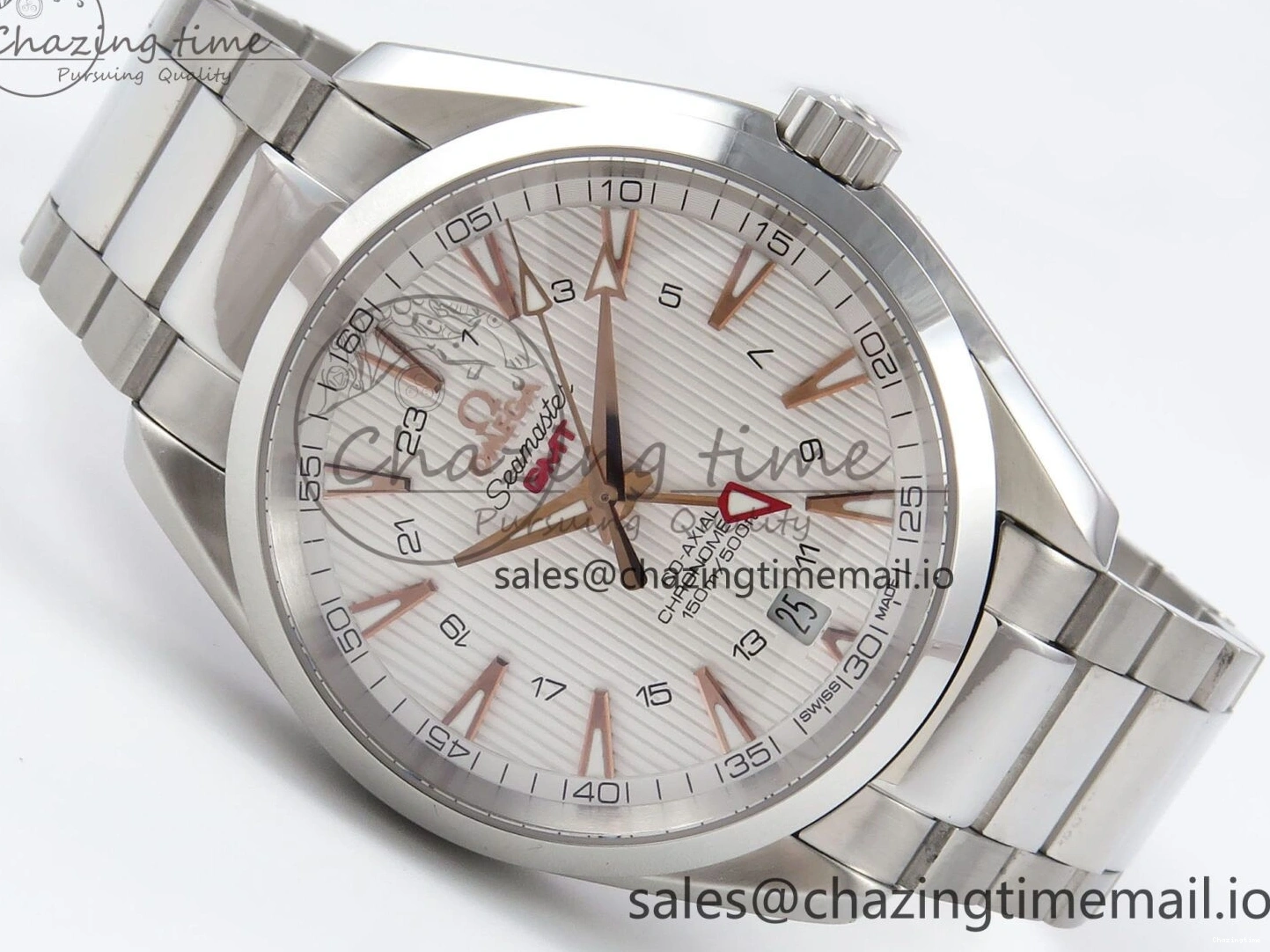 0508 Snug Aqua Terra 150M GMT OMF 1:1 Best Edition White RG Textured Dial on SS Bracelet A 7714